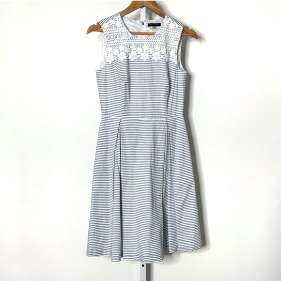 Tommy Hilfiger Dress Fit And Flare Blue White Stripe Lace Neckline Sleeveless - Picture 2 of 10
